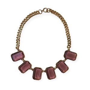 Vintage Art Deco Gold Tone Amethyst Glass Necklace